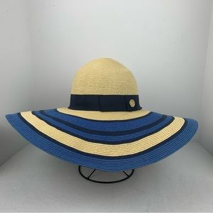 Draper James Crate & Barrel Wide Brim Blue & Beige Sun Hat Excellent condition